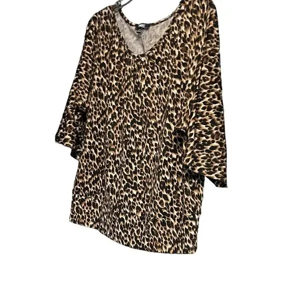 ELEMENTZ DOLMAN SLEEVE, ROUND NECK, TUNIC TOP, WOMENS, PXL, BROWN & TAN ANIMAL - Picture 4 of 11